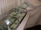 Triple flat chrome vitrine, curved glass