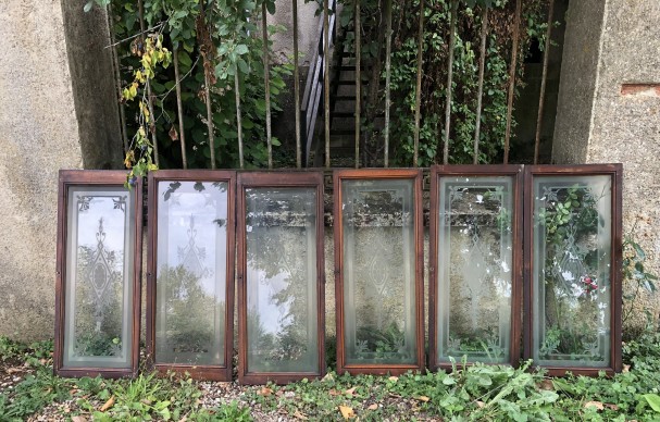 Pharmacy glass door panels.
