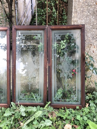 Pharmacy glass door panels.