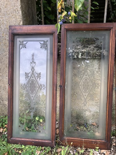 Pharmacy glass door panels.