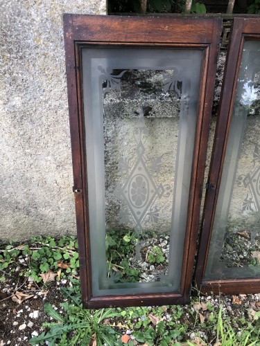 Pharmacy glass door panels.