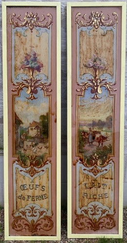 Old facade panels of a dairy, grocery store.