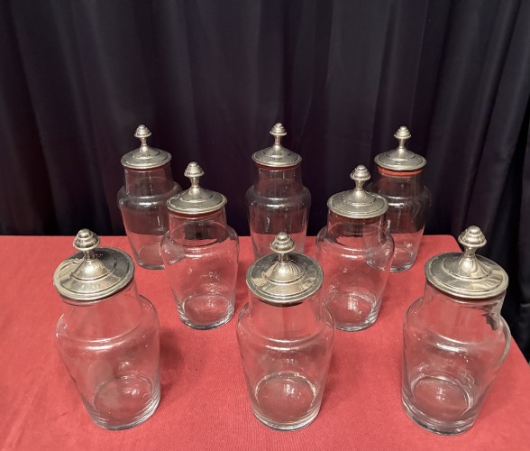 Set of eight bottles, confectionery jars.