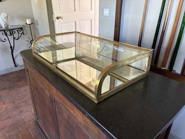 Antique shop counter display case.