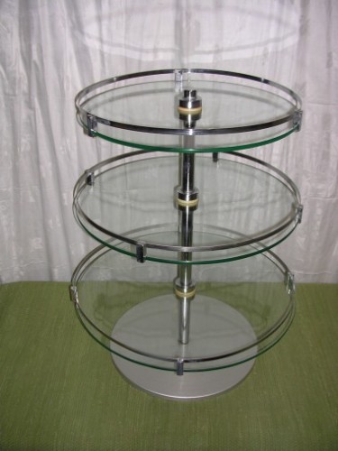 3 circular glass trays display