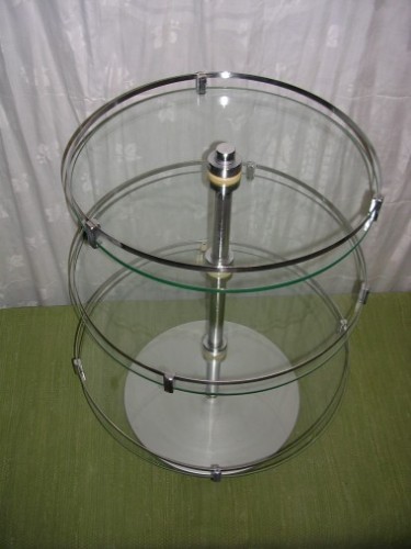 3 circular glass trays display