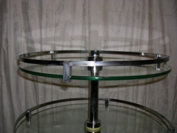 3 circular glass trays display