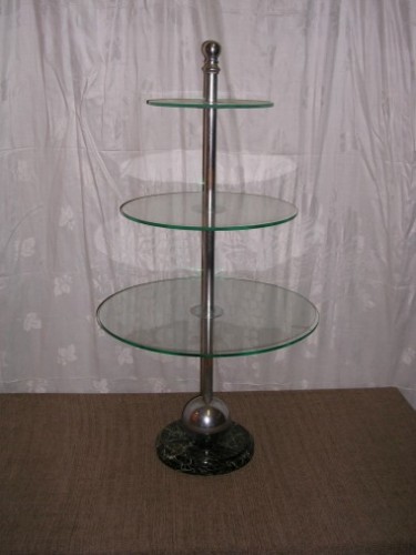 Three circular glass trays display