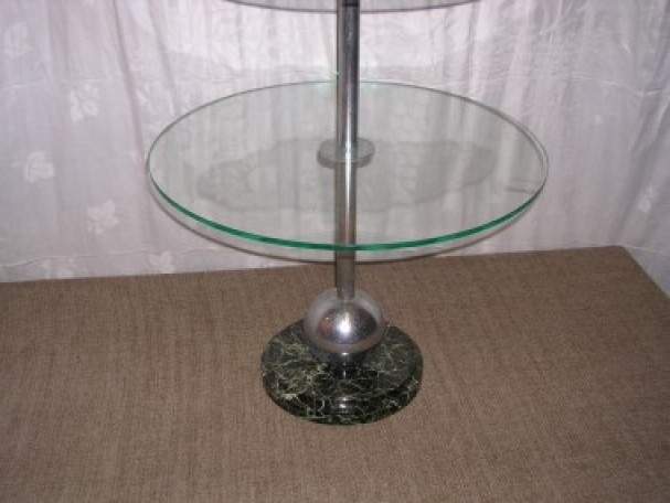 Three circular glass trays display