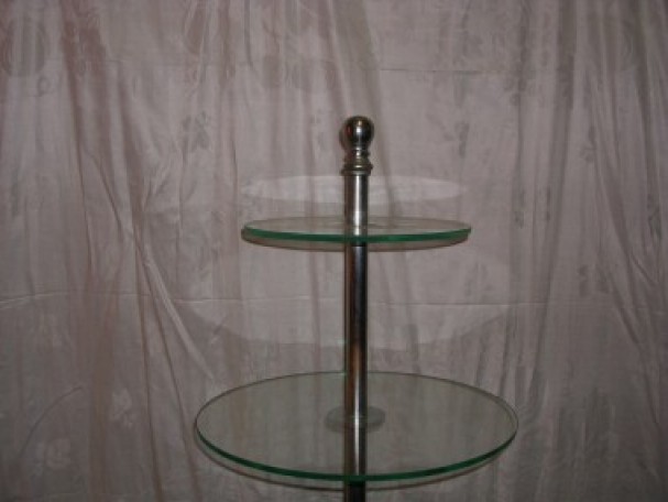 Three circular glass trays display