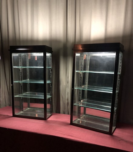 Pair of antique shop wall display cases.