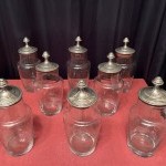 Set of eight bottles, confectionery jars.