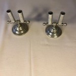 Pair of old double cane, walking stick displays.