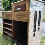 Former cash register and store presentation furniture.